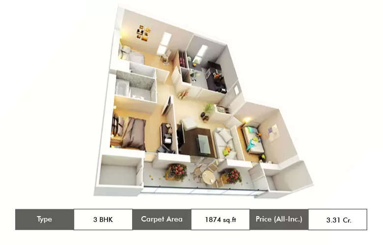 Floor plan for 3 BHK