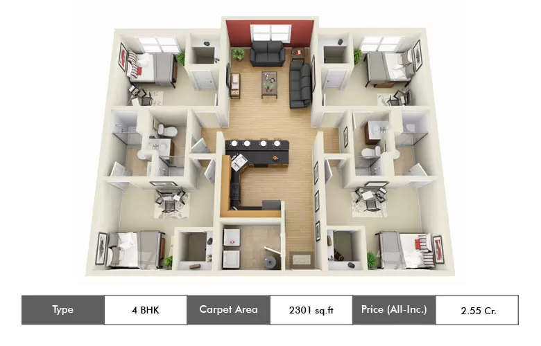 Floor plan for 4 BHK