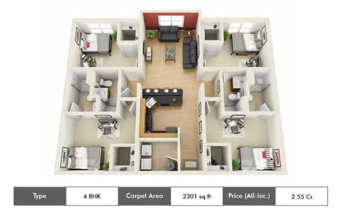 Appaswamy Capella Vadapalani - Floor plan 4 BHK 2301 Sq.ft