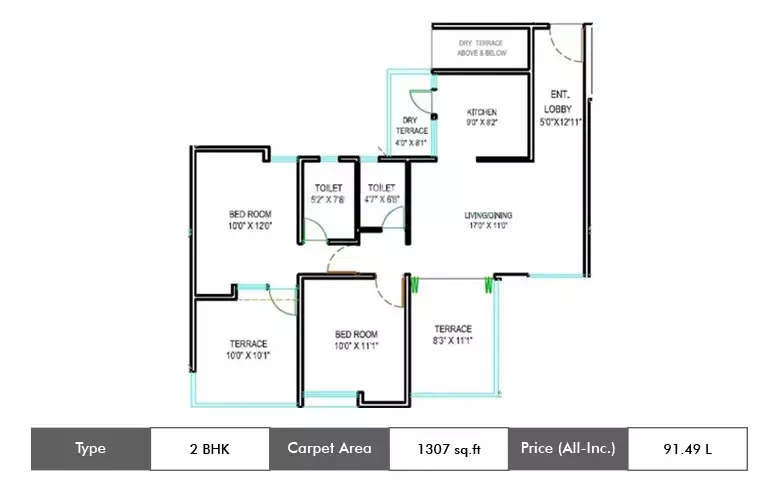 Floor plan for 2 BHK