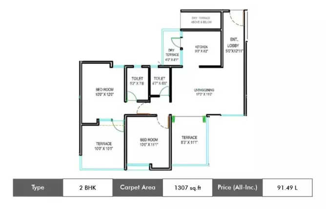 Majestique Navkaar Kondhwa - Floor plan 2 BHK 1307 Sq.ft