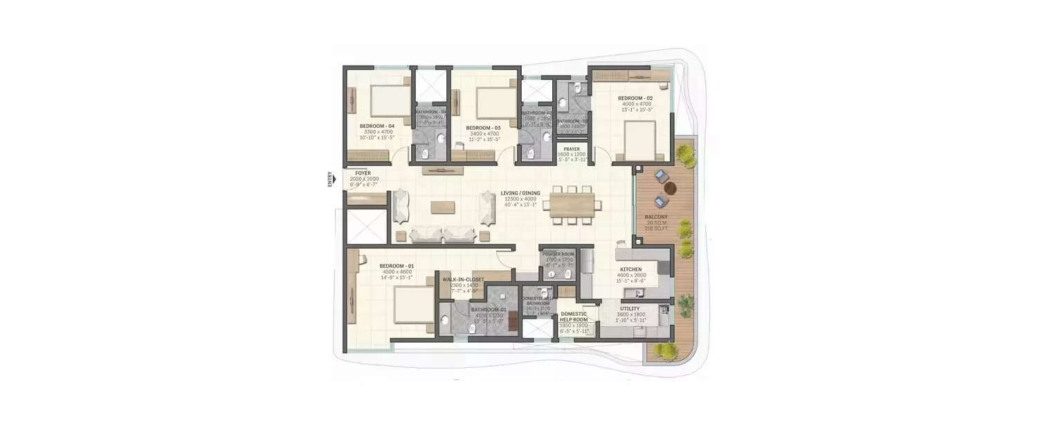 Floor plan for 4 BHK