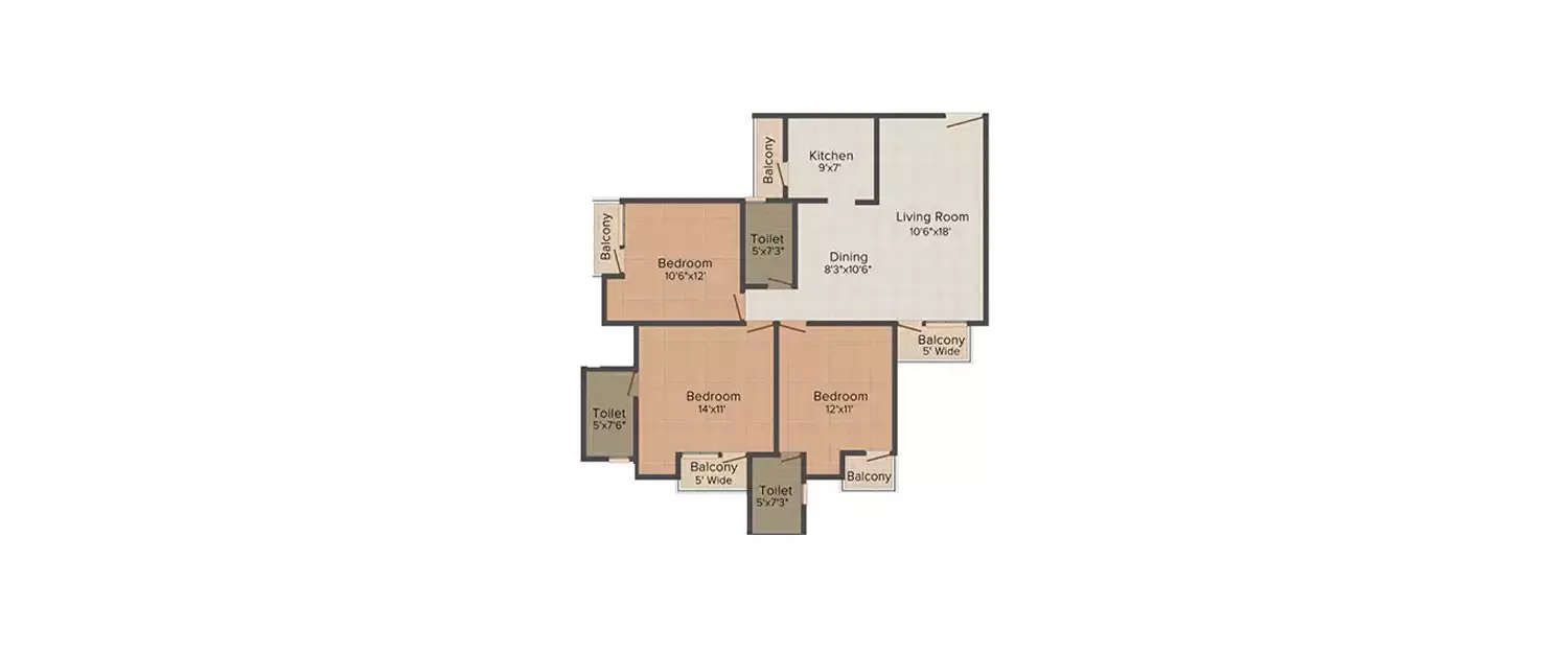 Floor plan for 3 BHK