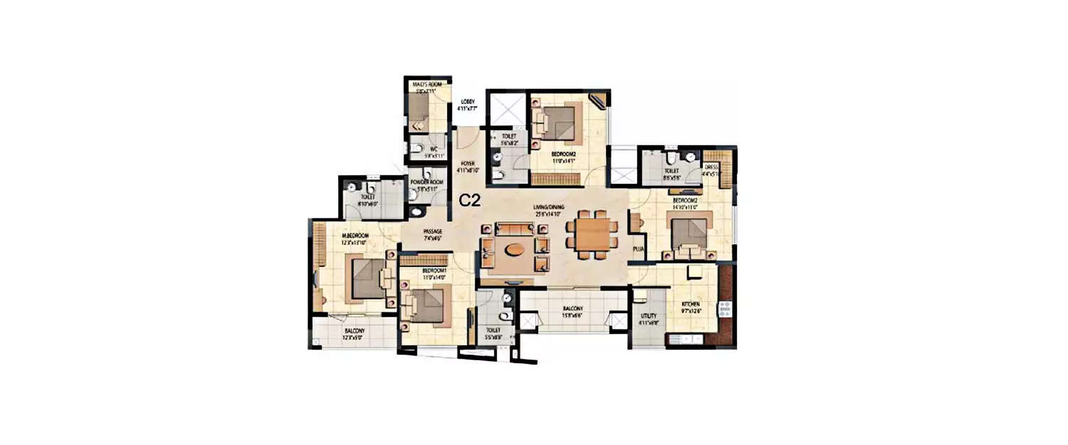 Floor plan for 4 BHK