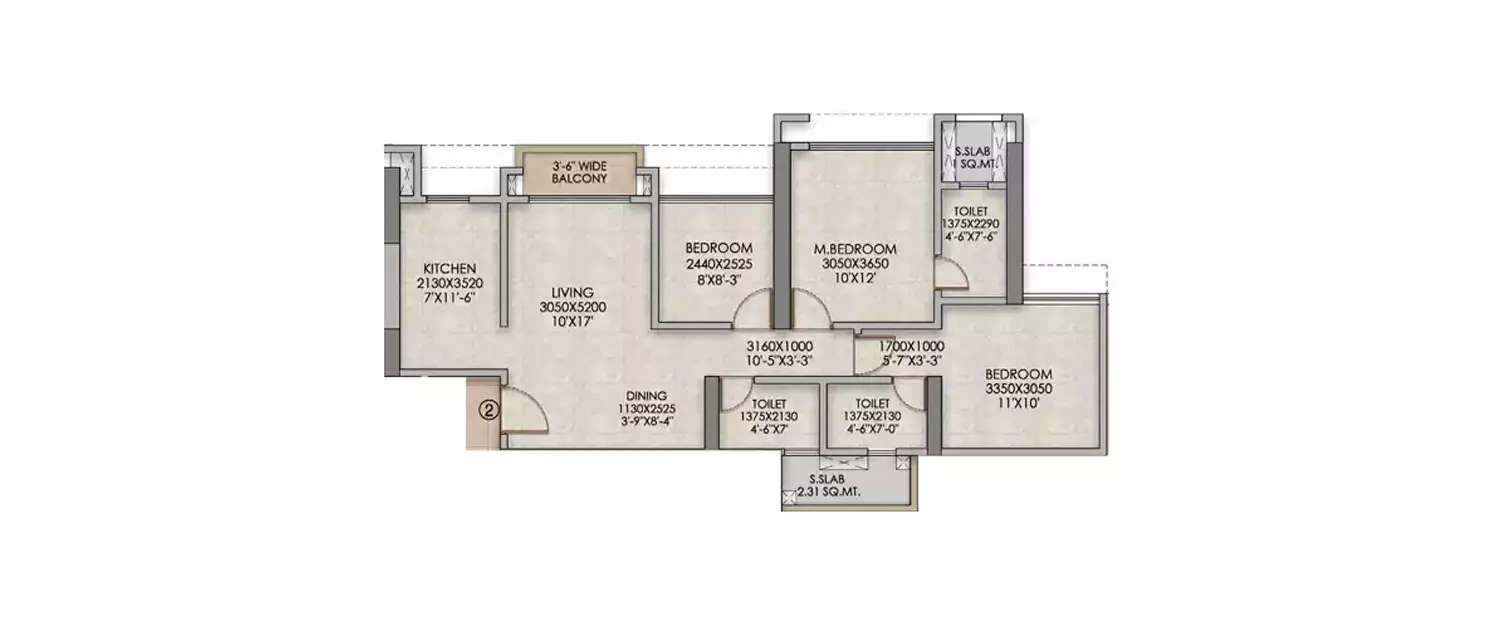 Floor plan for 3 BHK