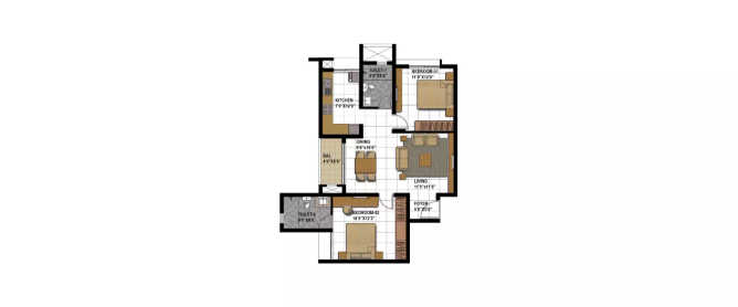 Prestige Bagamane Temple Bells Uttarahalli - Floor plan 2 BHK 804 Sq.ft