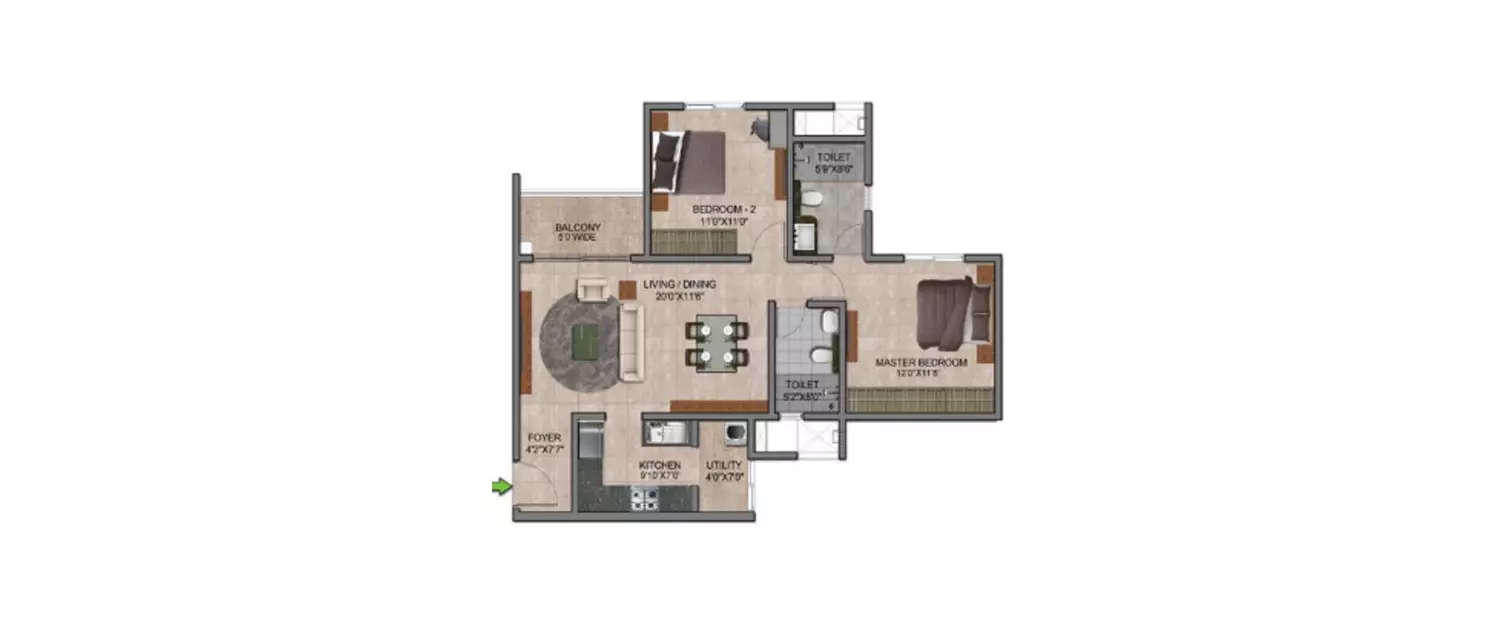 Floor plan for 2 BHK