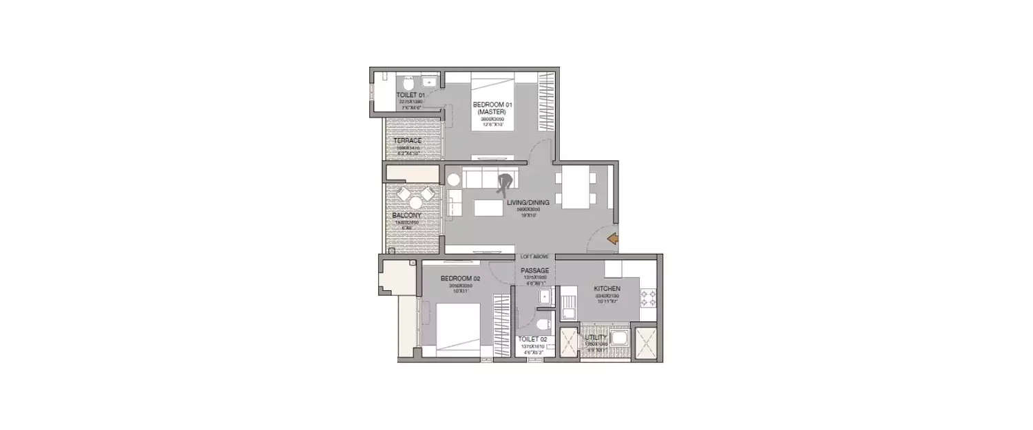 Floor plan for 2 BHK