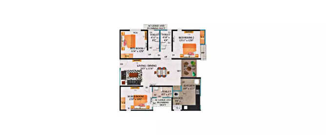 Alliance Galleria Residences Pallavaram - Floor plan 3 BHK 1653 Sq.ft