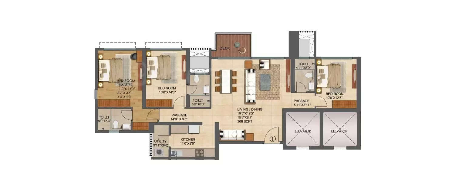 Floor plan for 3 BHK
