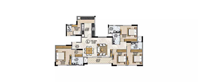 Prestige Misty Waters Hebbal - Floor plan 4 BHK 2375 Sq.ft