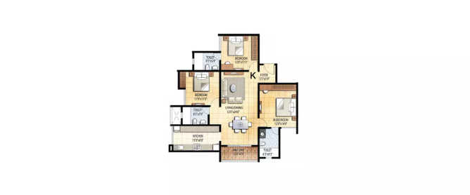 Prestige Falcon City Kanakapura - Floor plan 3 BHK 1104 Sq.ft