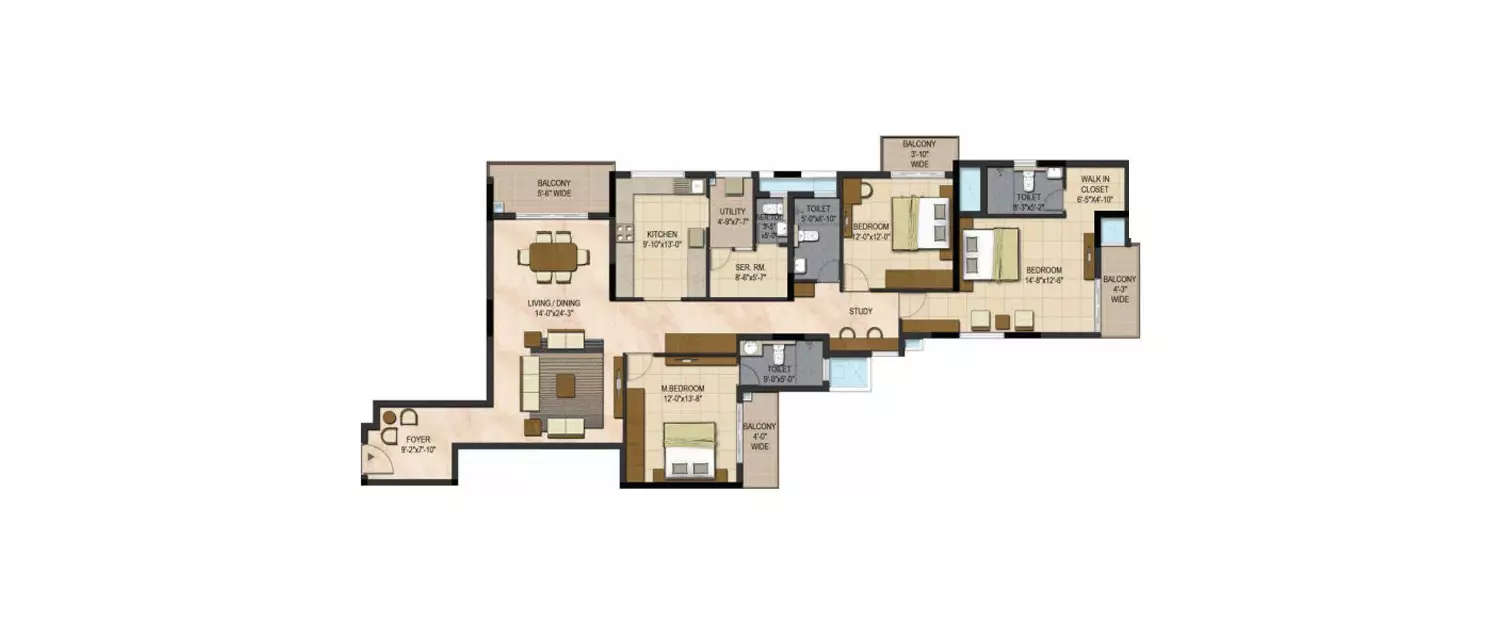 Floor plan for 3 BHK