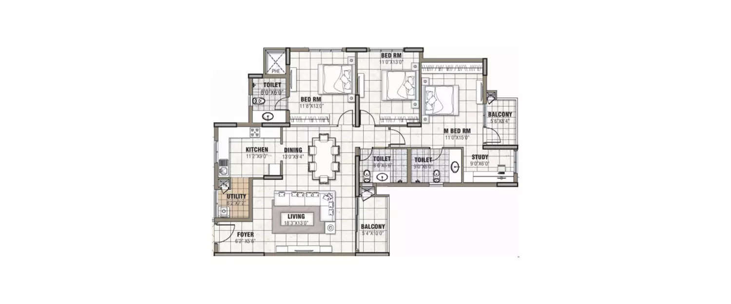 Floor plan for 3.5 BHK