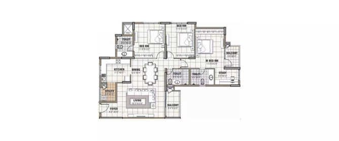 Prestige Tranquility Bommenahalli - Floor plan 3.5 BHK 1820 Sq.ft