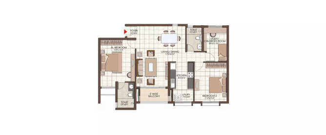 Prestige Kew Gardens Bellandur - Floor plan 2.5 BHK 998 Sq.ft