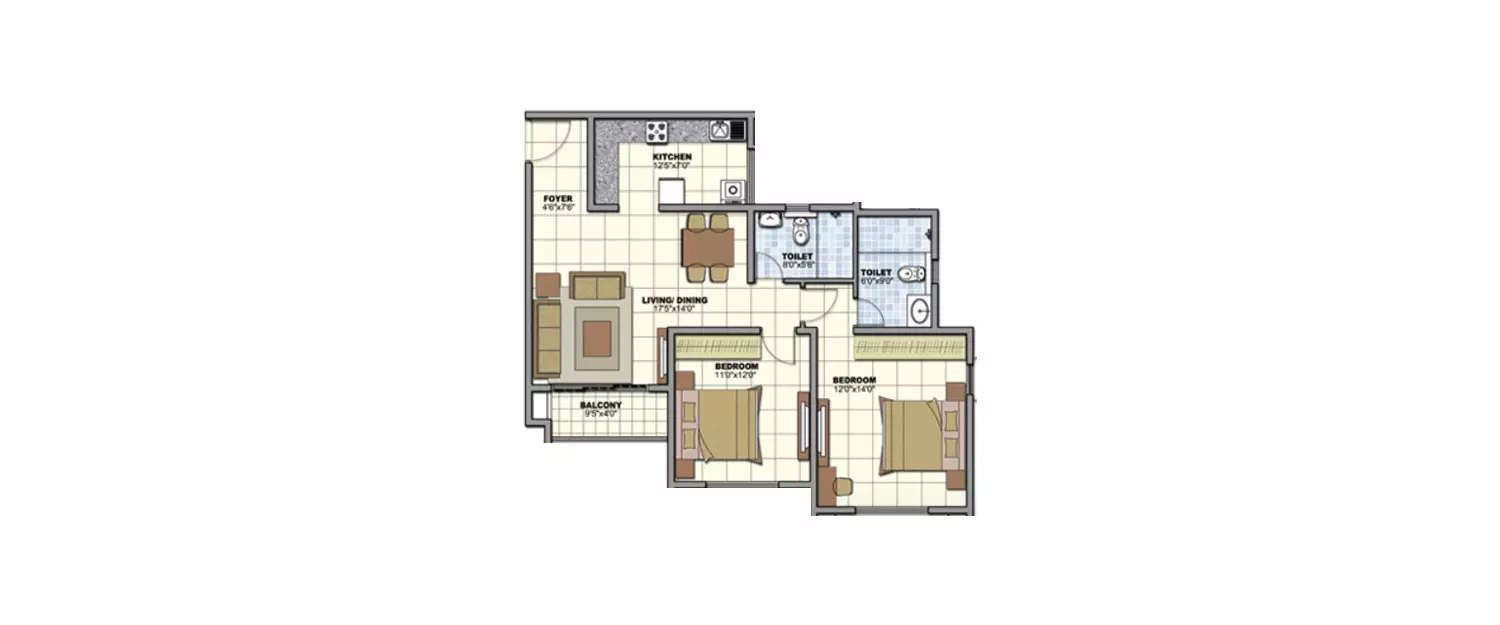 Floor plan for 2 BHK