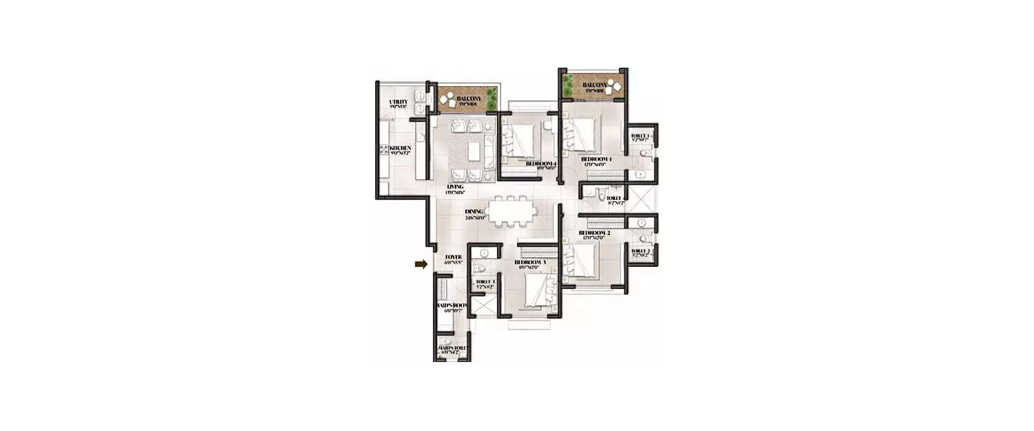 Floor plan for 4 BHK