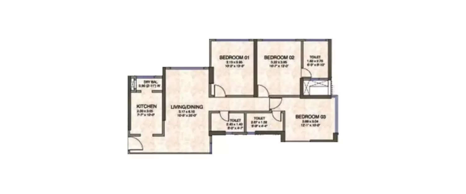 Floor plan for 3 BHK