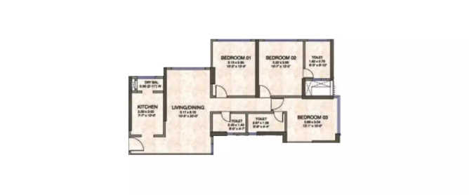 Kanakia The Master Collection Powai - Floor plan 3 BHK 986 Sq.ft