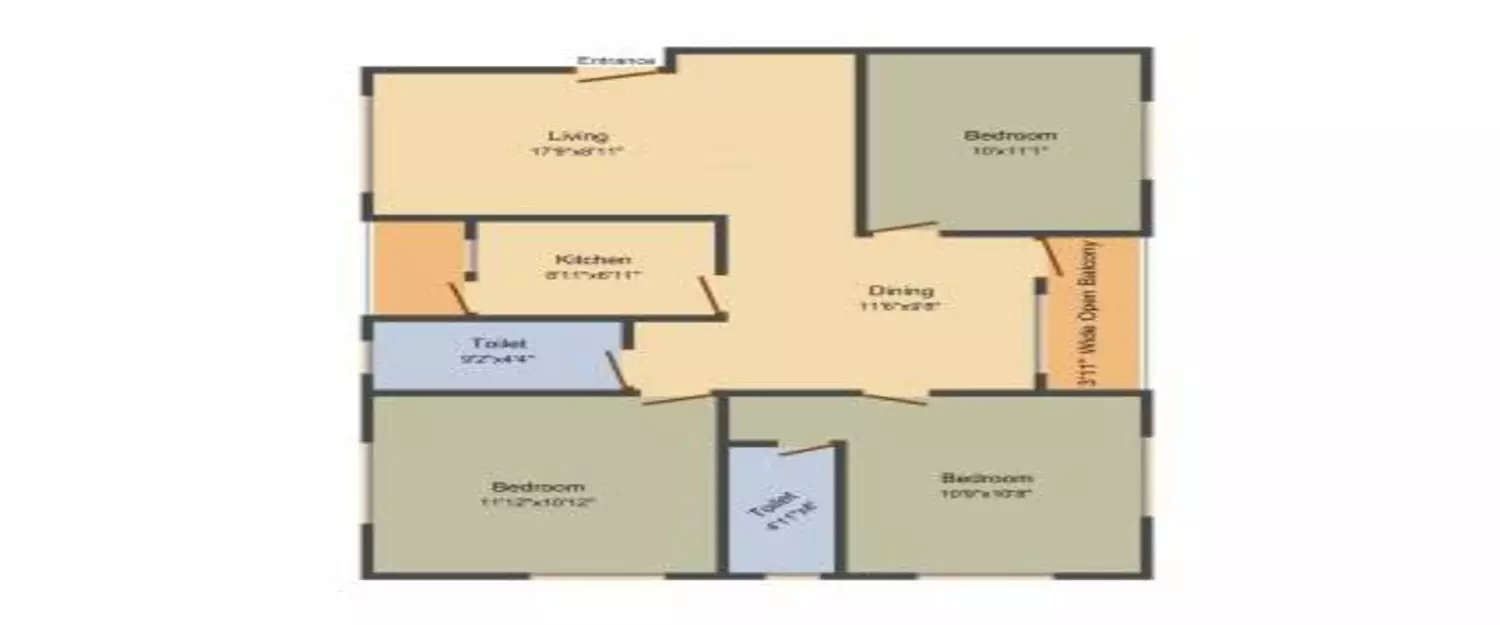 Floor plan for 3 BHK