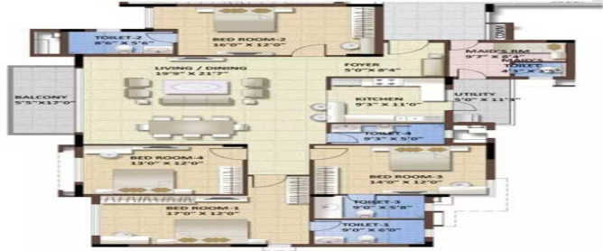 Purva Whitehall Devanahalli - Floor plan 4 BHK 2322 Sq.ft
