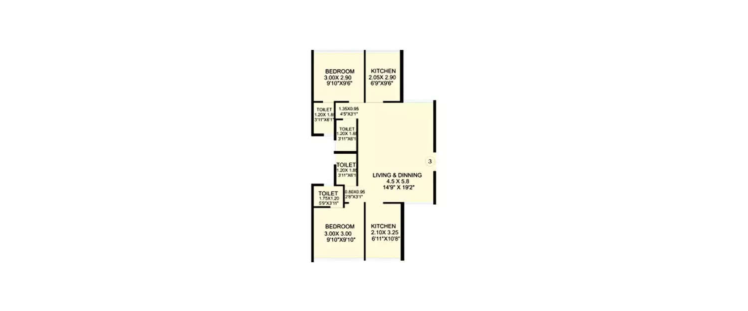 Floor plan for 2.5 BHK