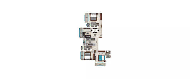 Ekta Regent Park Virar - Floor plan 3 BHK 890 Sq.ft