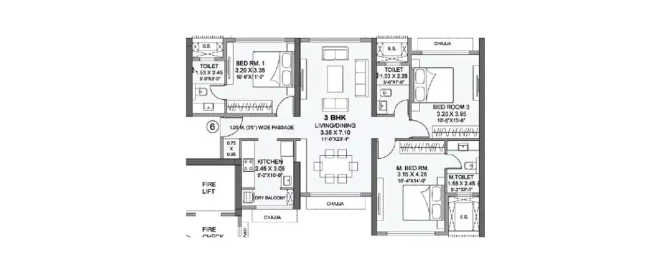 Wadhwa Atmosphere Mulund - Floor plan 3 BHK 854 Sq.ft
