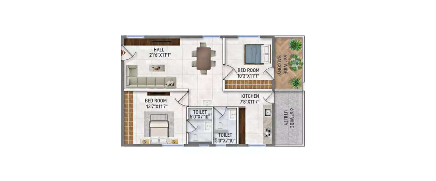 Floor plan for 2 BHK
