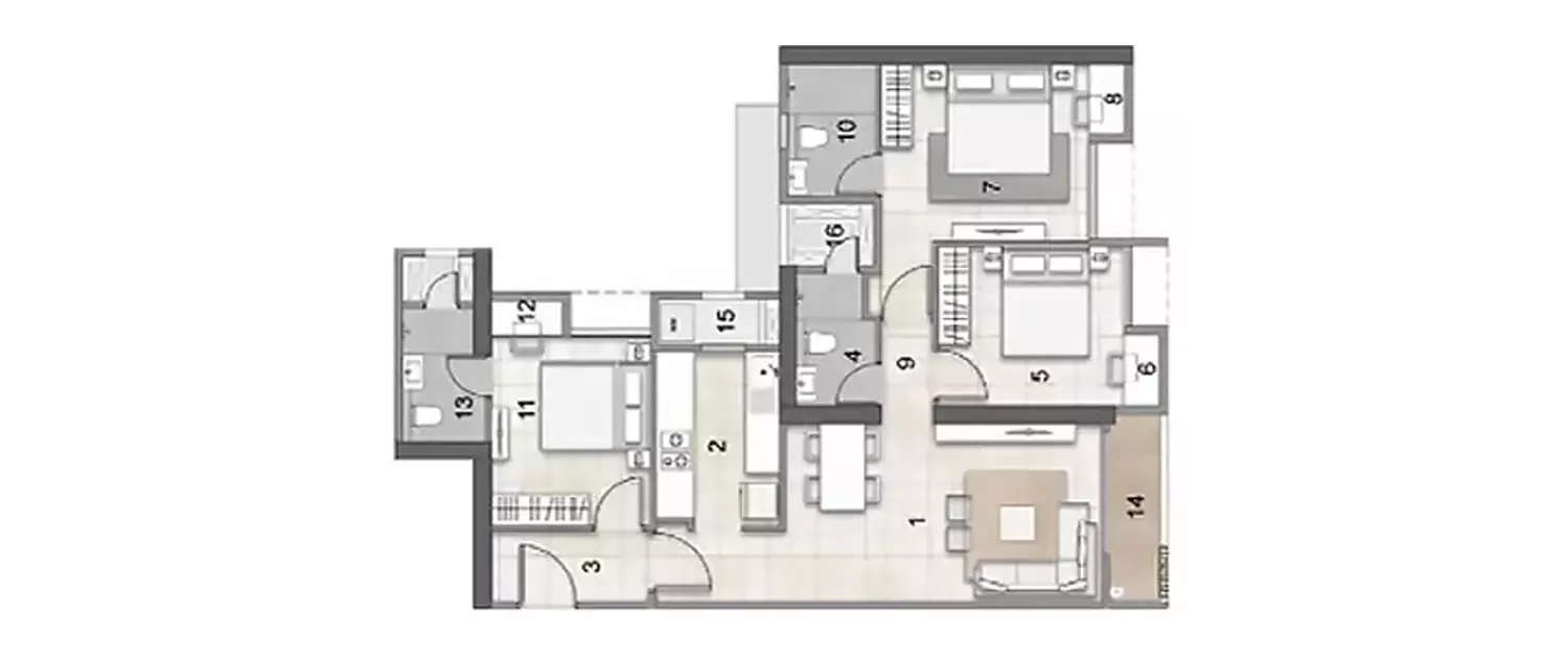 Floor plan for 3 BHK