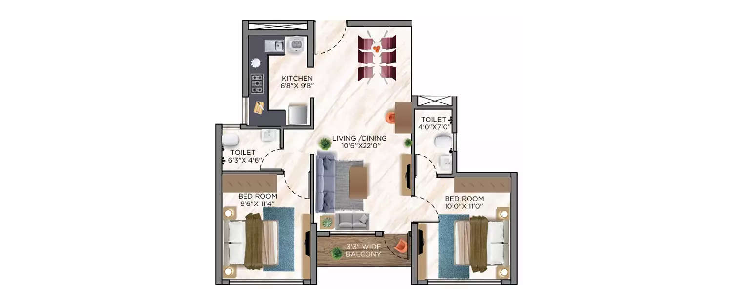 Floor plan for 2 BHK