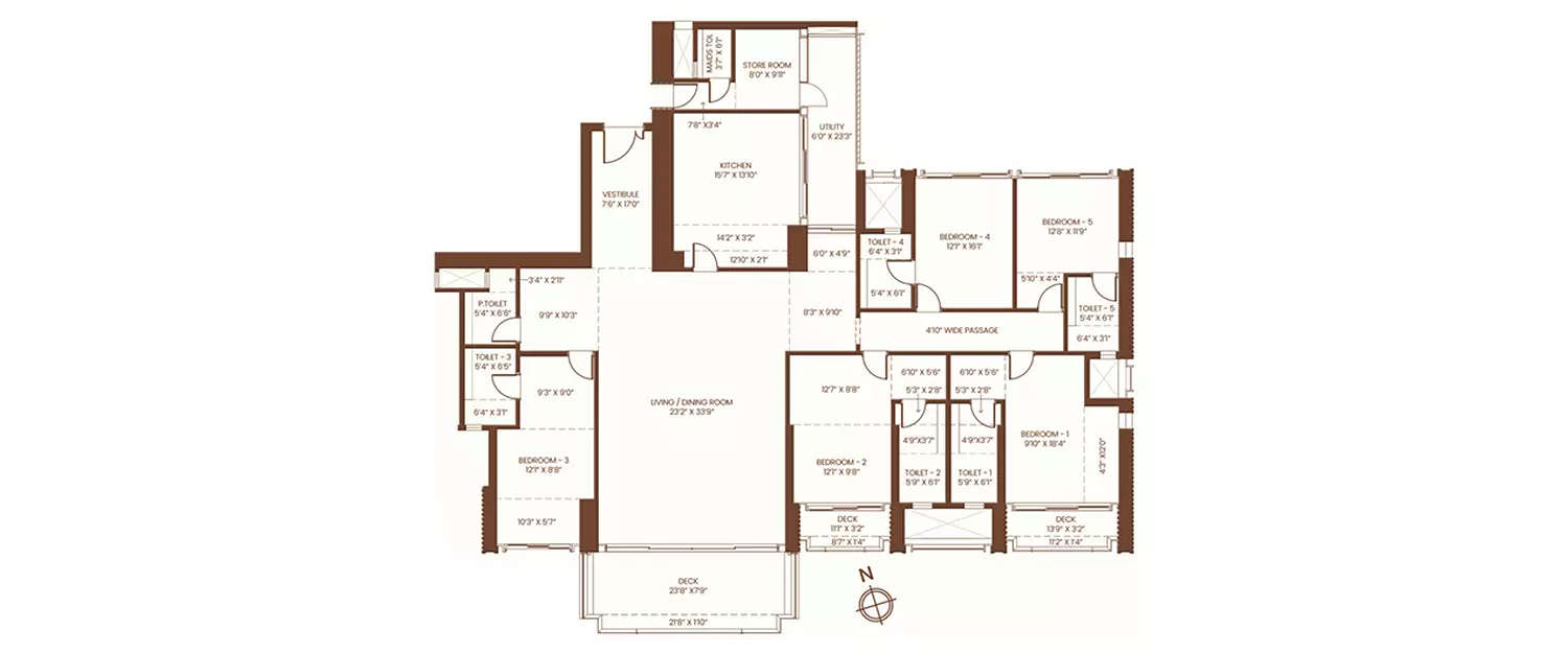 Floor plan for 5 BHK