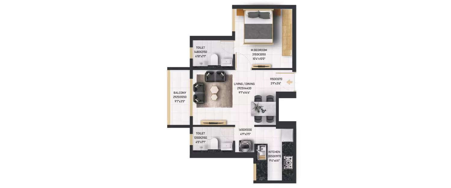 Floor plan for 1 BHK