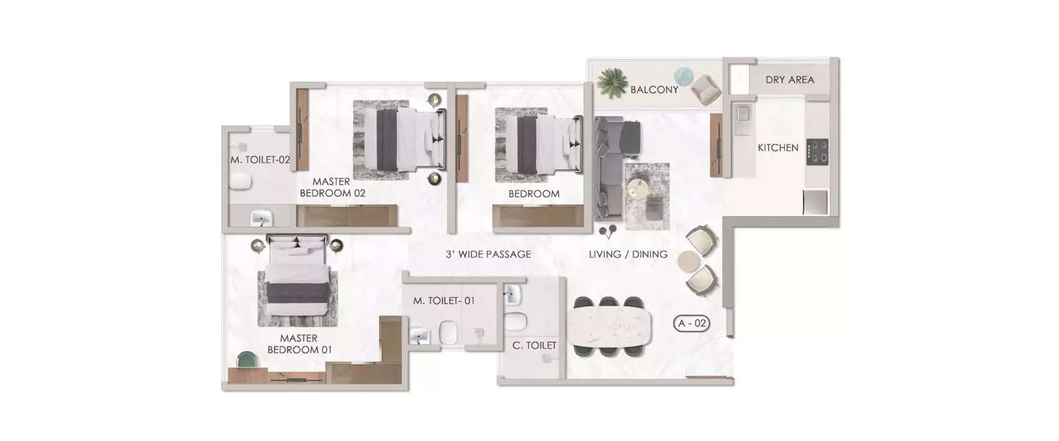 Floor plan for 3 BHK