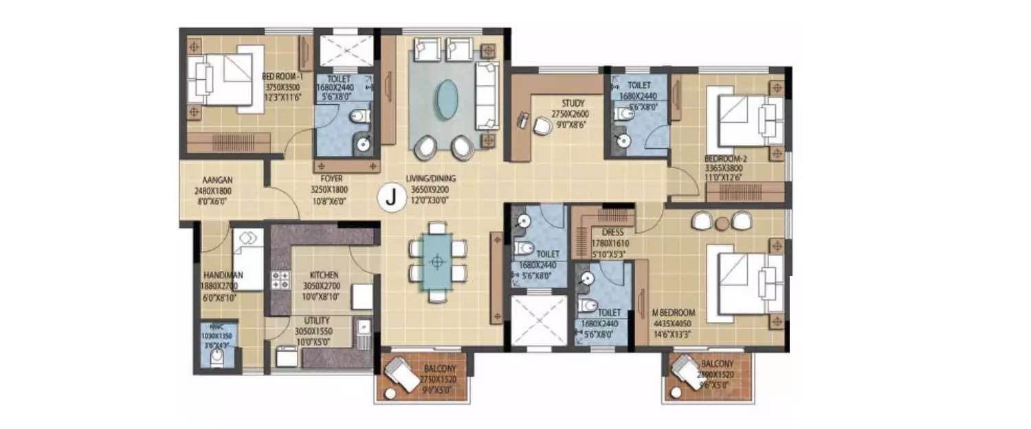 Floor plan for 3 BHK
