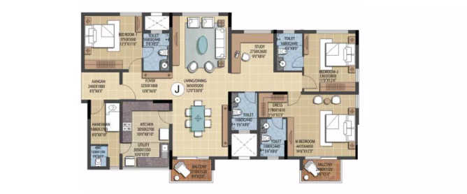 Prestige Ferns Residency Haralur - Floor plan 3 BHK 2240 Sq.ft