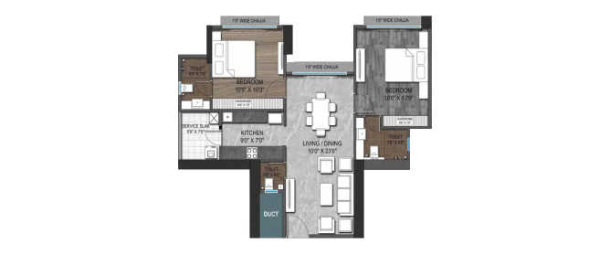 Roswalt Zaiden Oshiwara - Floor plan 2 BHK 676 Sq.ft