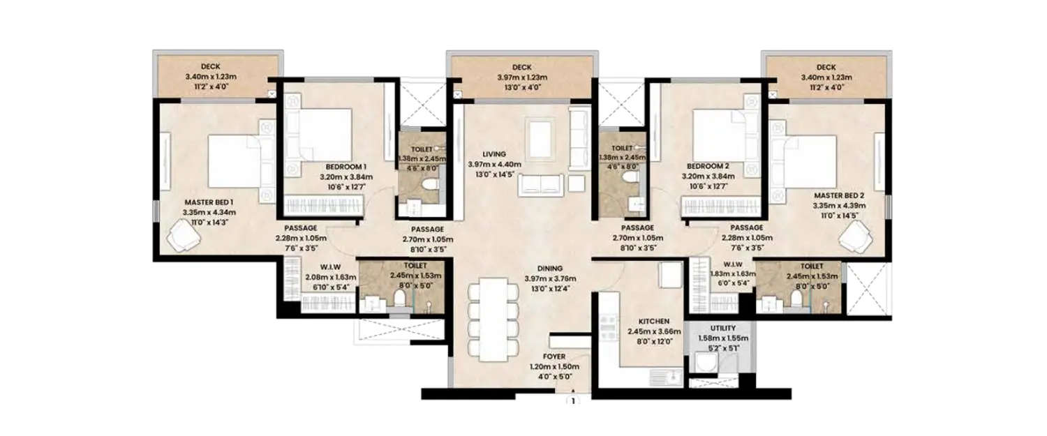 Floor plan for 4 BHK