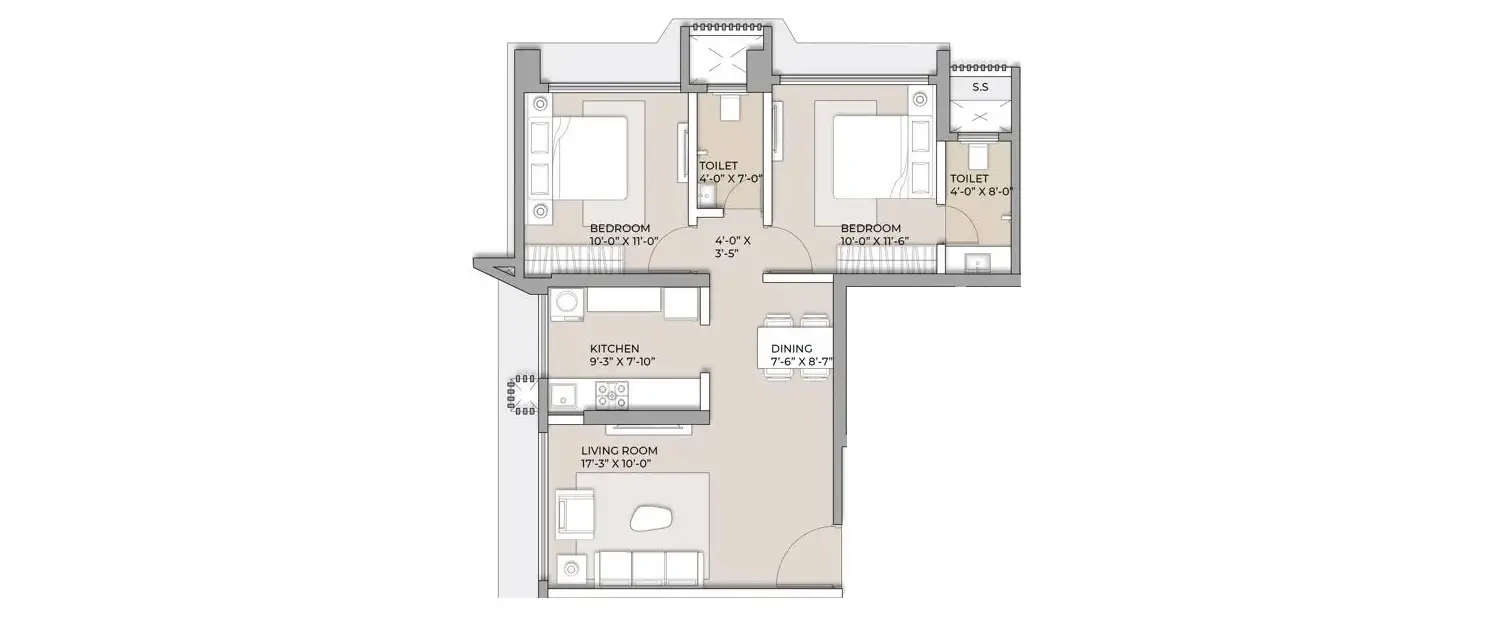 Floor plan for 2 BHK