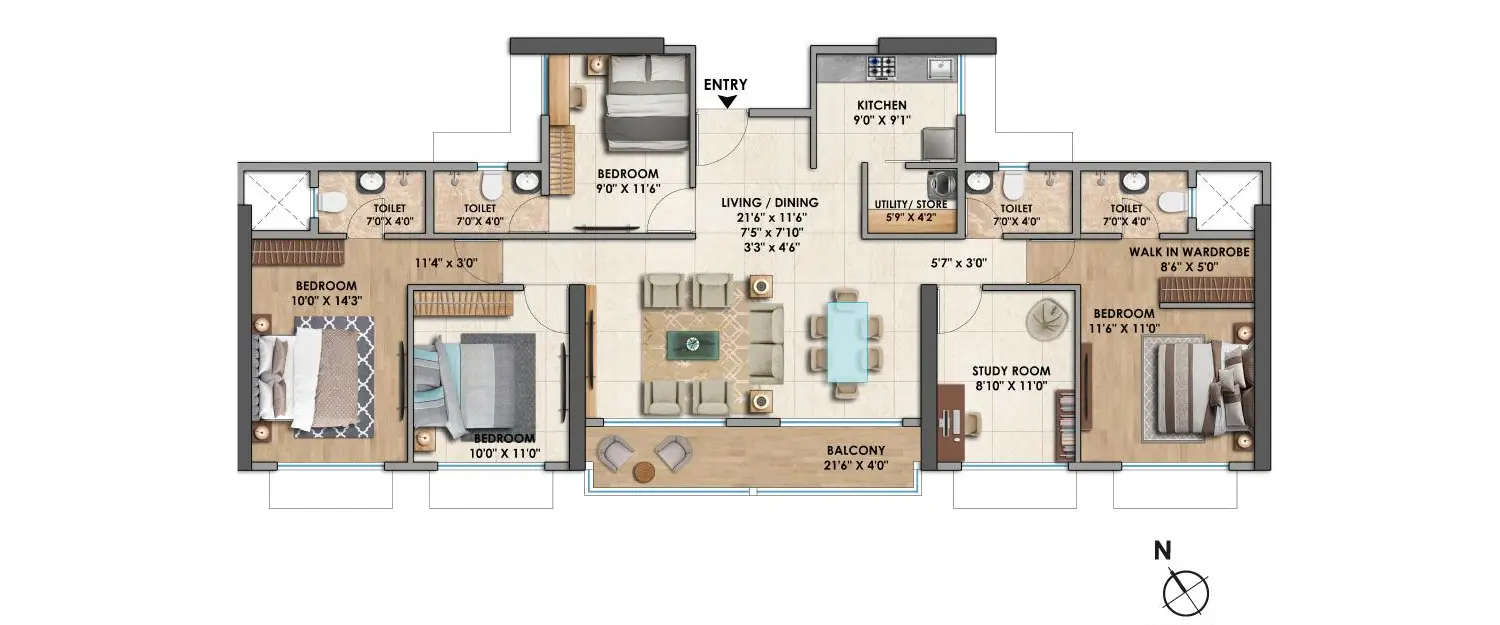 Floor plan for 4 BHK