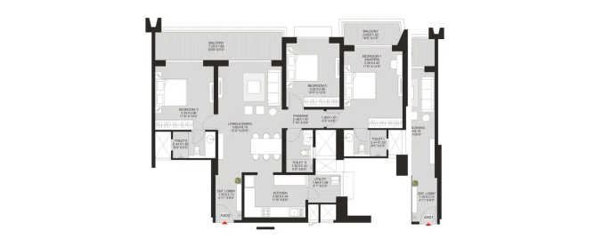 Godrej Park World Hinjewadi - Floor plan 3 BHK 1255 Sq.ft