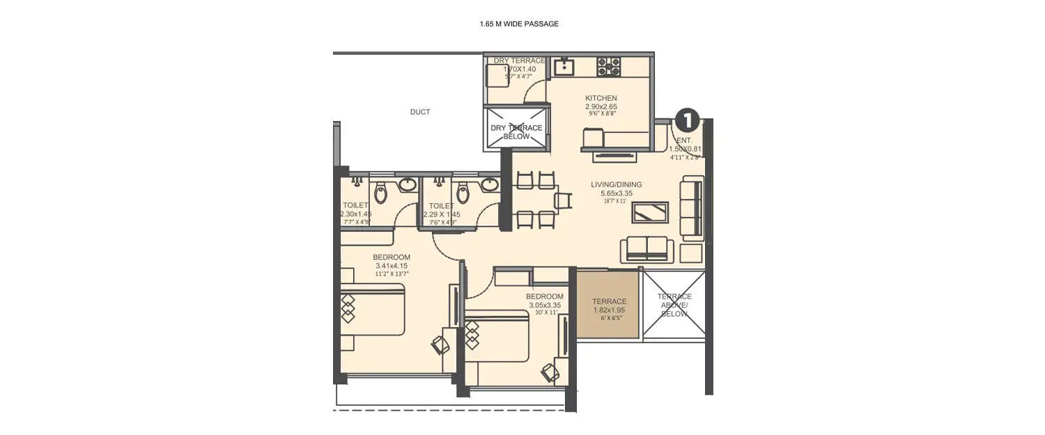 Floor plan for 2 BHK