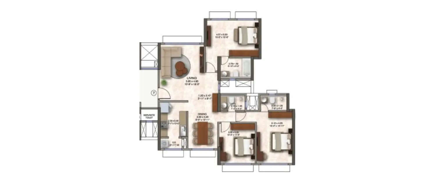 Floor plan for 3 BHK