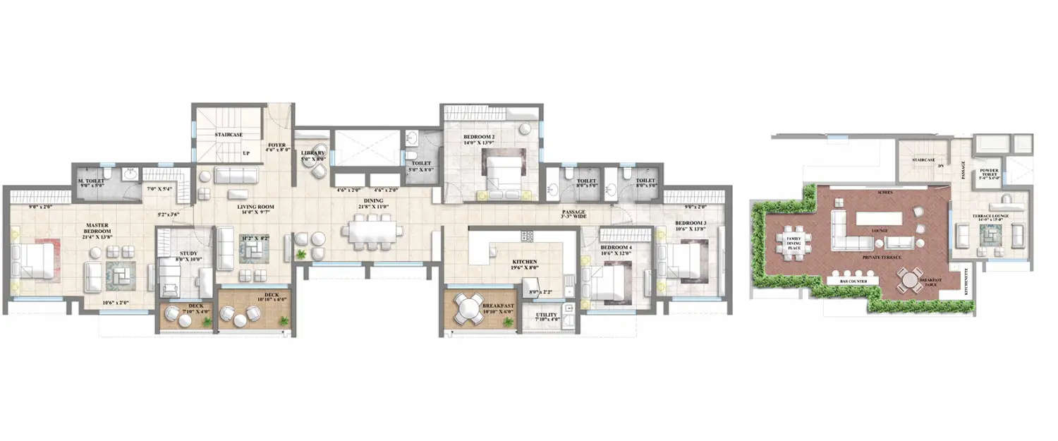 Floor plan for 4 BHK