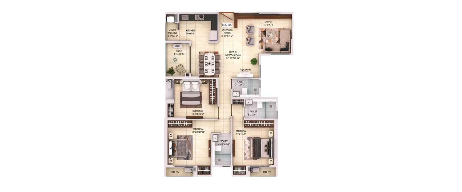 Floor plan for 3 BHK