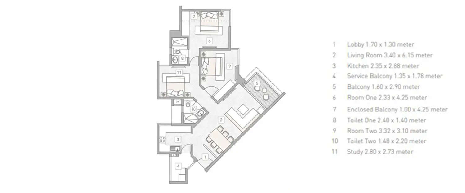 Floor plan for 3 BHK