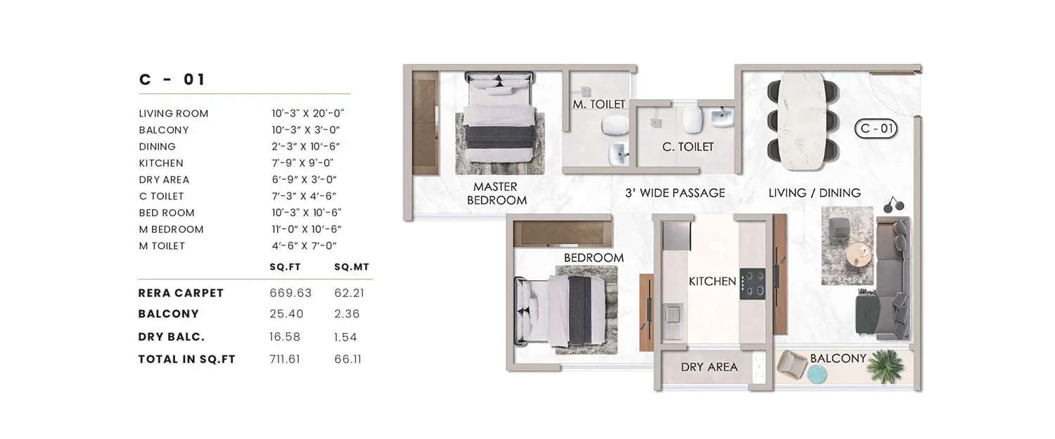 Floor plan for 2 BHK