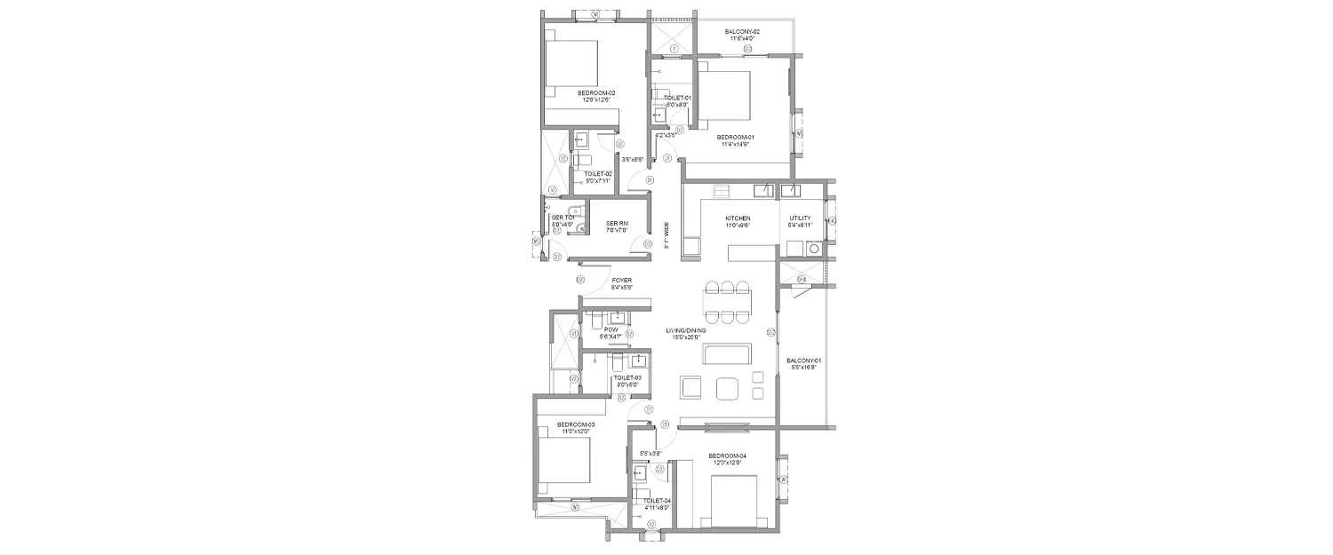 Floor plan for 4 BHK