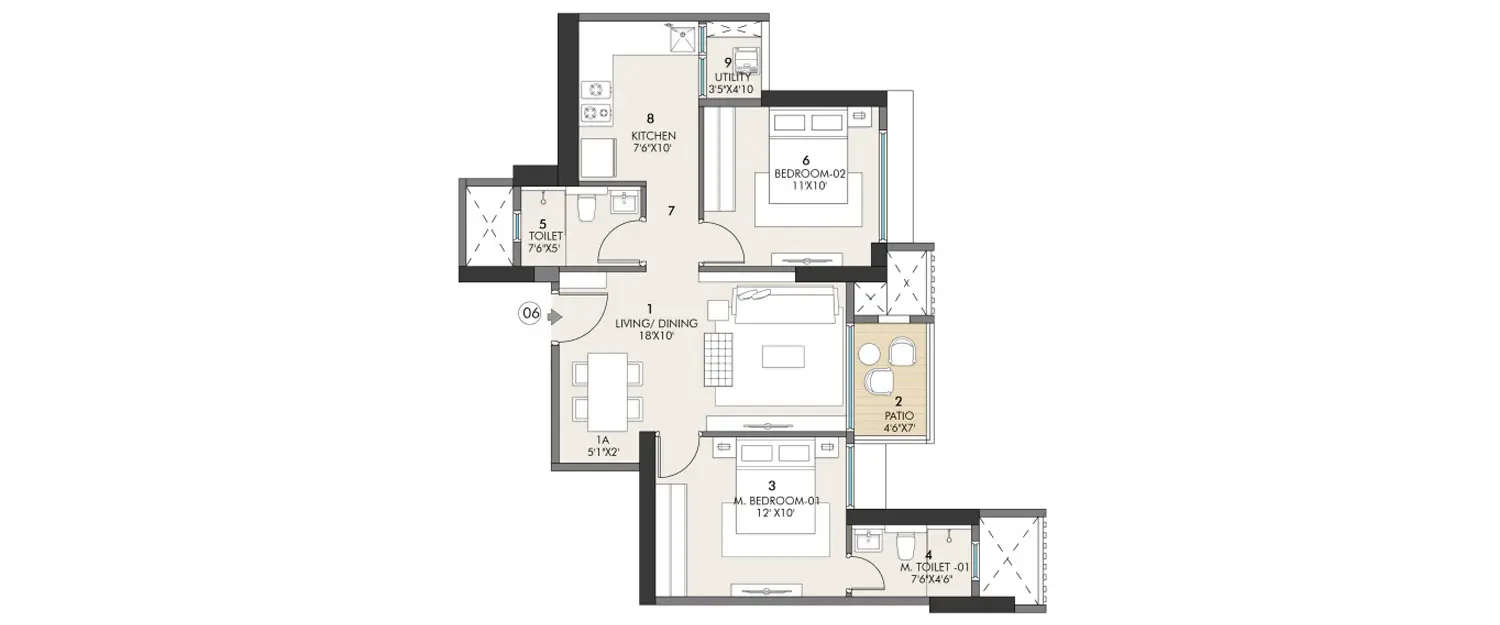 Floor plan for 2 BHK